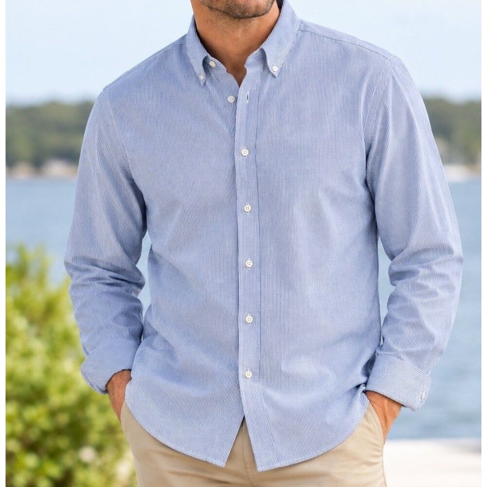 Charles Tyrwhitt Button Down Shirt Men's Slim Fit 18/35 Blue No Iron